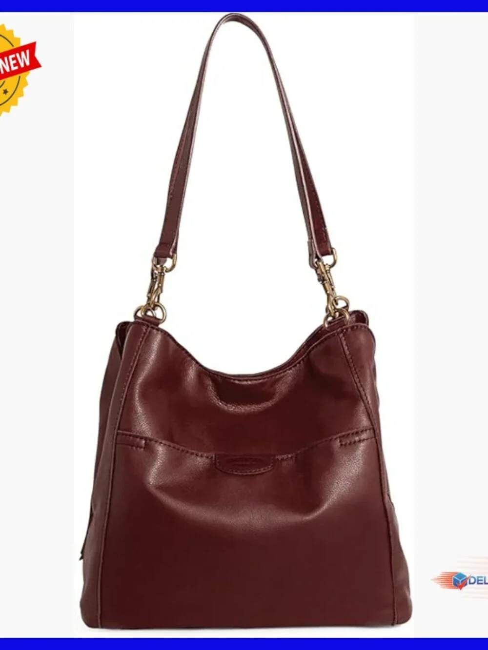 Genuine Leather Hobo Shoulder Bag with Triple Entry & Adjustable Strap